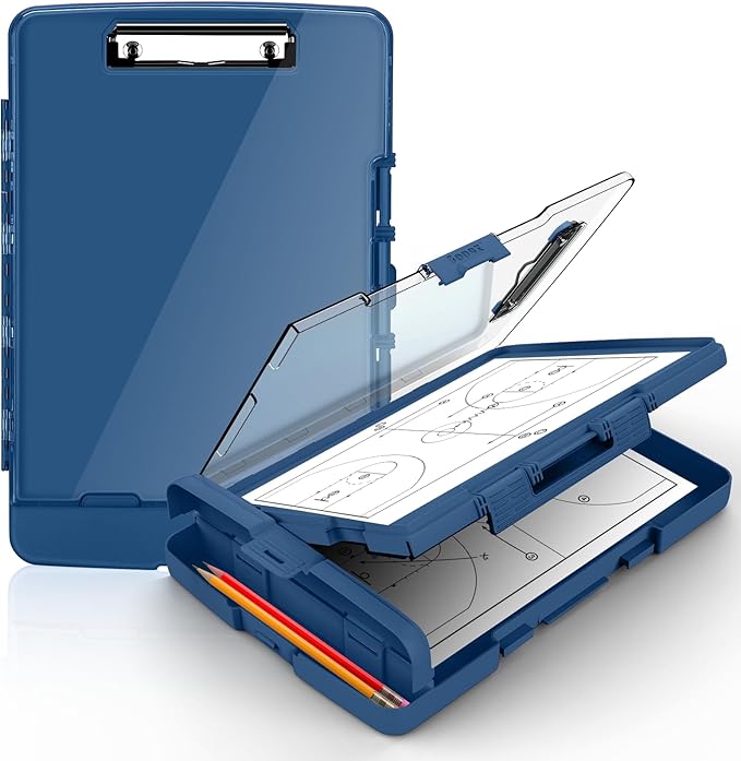 Sooez Original Clipboard with 2 Storage & Pen Holder, Heavy Duty Clip Boards 8.5x11 with Dual Storage, Clearview Dry Erase Coach Clipboard with Real Hinge, High Capacity, School & Office Supplies