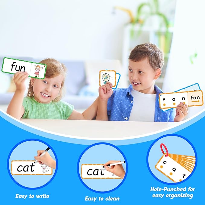 CVC Word Games, Flash Cards, Phonics and Speech Therapy Toys for Toddlers and Kids - Learn to Read, Spelling and Reading Learning Activities - Kindergarten Preschool Educational Toy