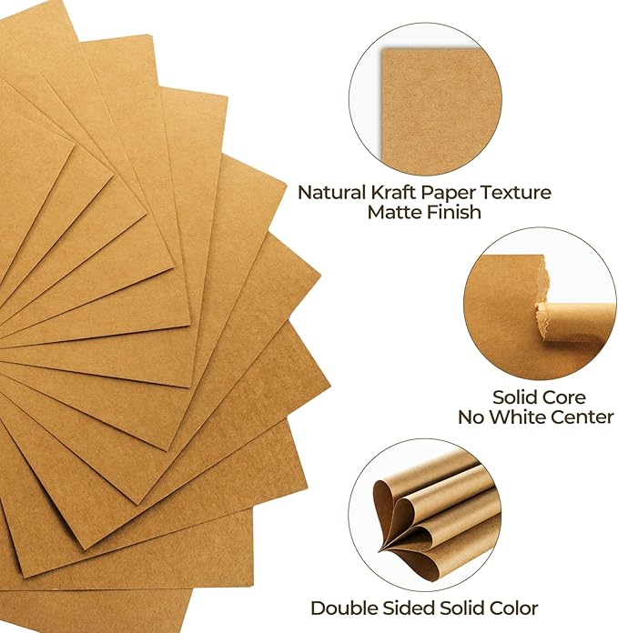 Ohuhu Brown Kraft Cardstock Thick Paper 100 Sheets - 8.5" x 11" Heavyweight 80 lb/216 gsm Card Stock for Crafts and DIY Card Making