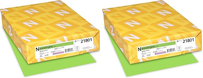 Neenah Astrobrights Premium Color Paper, 24 lb, 8.5 x 11 Inches, 500 Sheets, Martian Green (WAU21801) (Pack of 2)