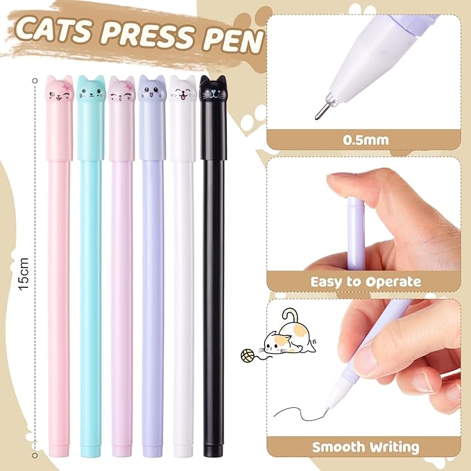 Crtin 69 Pcs Cute Sticky Notes Set,Cartoon Pen, Stickers, Paperclip, Sticky Memos Office & Party Favors (Cat)