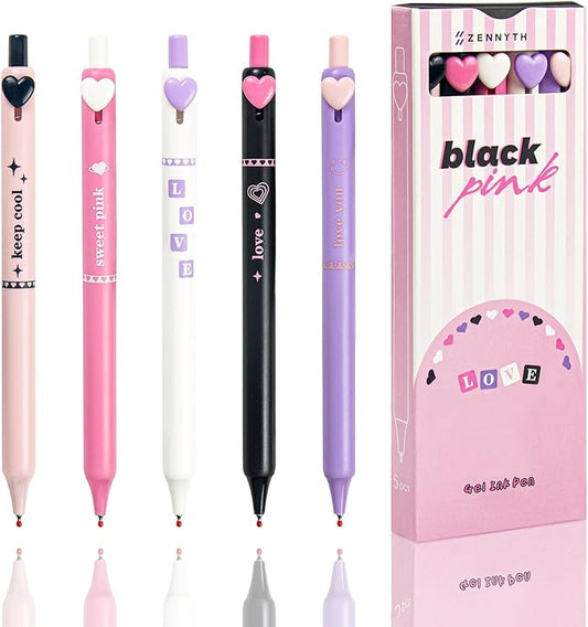 Gel Pens 5-Pack Quick-Dry Smudge-Resistant Ink, Writing Tools for School, Office, Creative Projects | Aesthetic Gift Set for Students/Teachers/Nurses/Professionals (Pink)