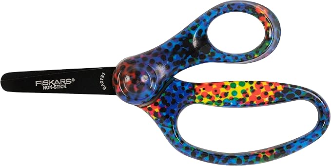 Fiskars Designer Non-stick Blunt-tip 5" Kids Scissors, Bright Pixels