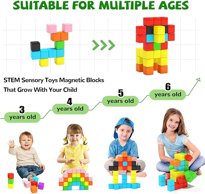 40pcs Magnetic Blocks -Ideal Gifts for 3 4 5 6 Year Old,STEM Learning Toys for 3-5 Year Old Boys & Girls, Safe & Strong Building Blocks with ASMR Sounds,Classroom Must Haves