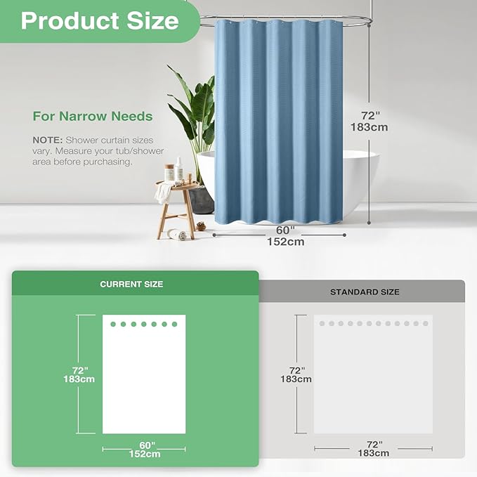 Dynamene 60 inch Stall Shower Curtain - Waffle Weave Heavy Duty Thick Fabric Shower Curtains for Bathroom,Weighted Hotel Spa Luxury Cloth Bath Curtain Set with 10 Plastic Hooks,60x72, Moonlight Blue