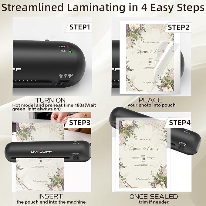Laminator Machine 9-Inch Portable Thermal Laminater with Hot & Cold Modes, A4 Small Laminating Machine with ABS Jam-Release, 3-Min Warm-Up, 6-in-1 Photo Laminadoras Kit for Classroom, Black