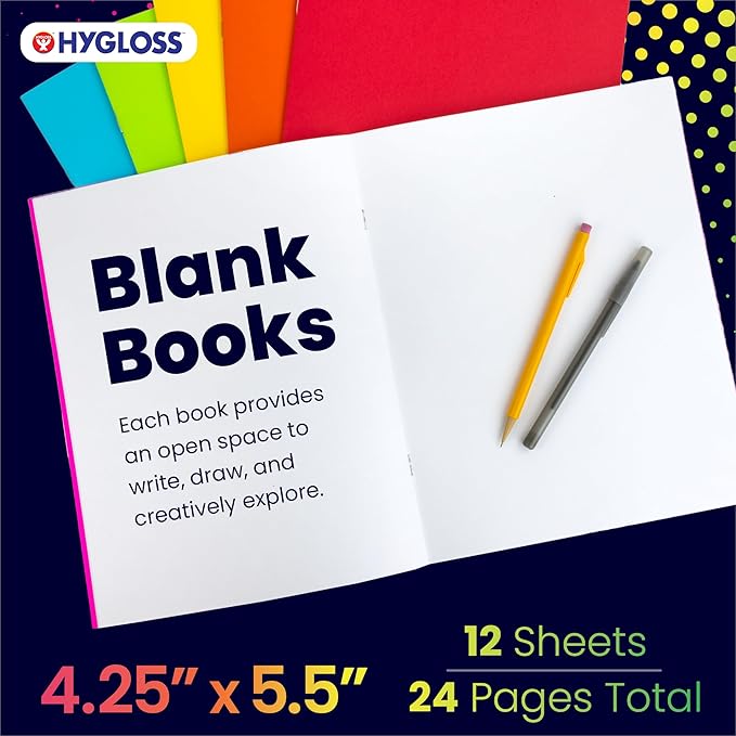 Hygloss Blank Books - Bulk 100 Pack – 4.25" x 5.5" A6 Assorted Colors – Paperback Blank Books for Kids to Write Stories, Doodle Art – Plain Drawing Sketchbook, Unlined Journal, Notebook Without Lines