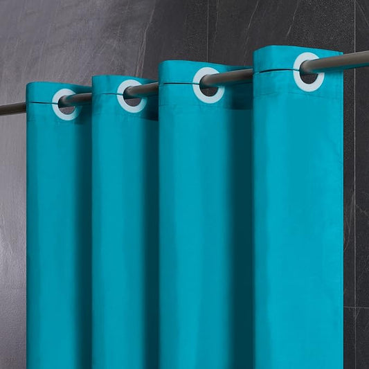Furlinic Teal Extra Long Shower Curtain No Hooks Needed 96 Length,Waterproof Fabric Shower Curtain Liner,Bathroom Curtains for Hotel with 10 Plastic Split Grommets, Machine Washable,78x96 Inch.