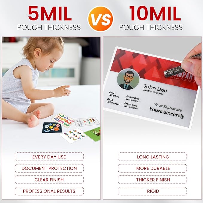 CAREGY 50 Count Thermal Laminating Pouches, 10 Mil, 4x3 Inch Laminate Business Cards, Round Corner, Ideal Office or School Supplies