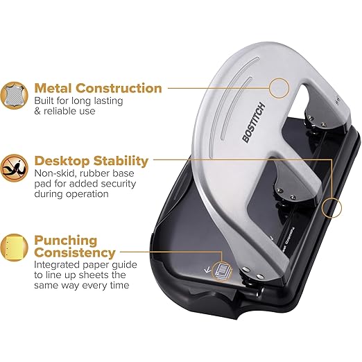 Wholesale CASE of 5 - Accentra Traditional 3-Hole Punch-3-Hole Punch, Traditional, 40 Sheet Capacity, Black/Silver