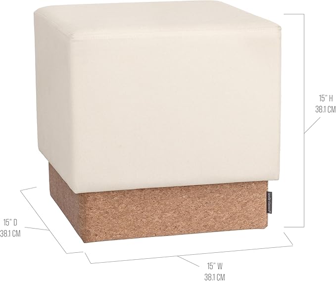 Seville Classics Cushioned Fabric Ottoman Hidden Storage Chest Footrest Chair, Padded Seat for Bedroom, Dorm, Loft, Living Room, Entryway, Hallway, Cork/Cream, 15" Cube
