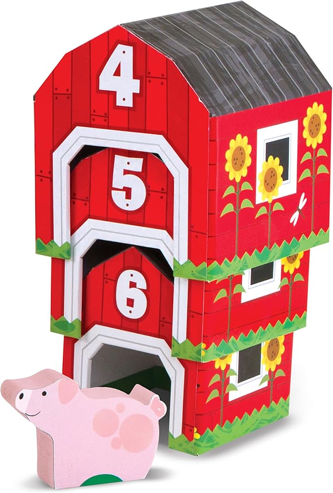 Melissa & Doug Nesting and Sorting Barns and Animals with 6 Numbered Barns and Matching Wooden Animals