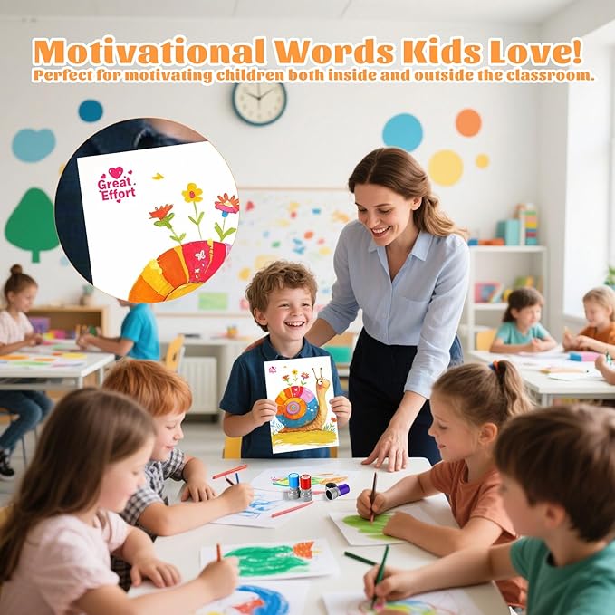 Teacher Stamps for Classroom Self Inking Rubber Great Job Stamp for Grading Homework Test Motivation Students Behavior School Homeschool Reward Supplies, Classroom Teacher Must Haves (6Pcs)
