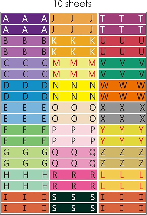 Alphabet Book Spine Labels for Classroom Library | 540PCS Teacher Supplies Stickers for Classroom Book Shelf/Book Bins | 26 Colors Letter (10 Sheet Pack)