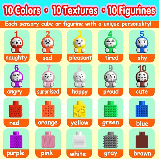 65PCS Sensory Stacking Cubes for Toddlers | Textured Soft Counting Cubes for Color & Number Learning | Squeezable Montessori Educational Building Toys, Preschool Learning Activities for Kids Ages 2-5