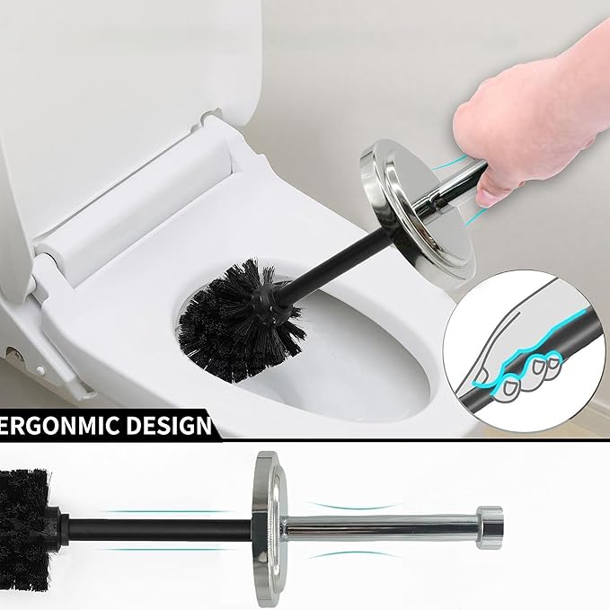 Silver Chrome Toilet Bowl Brush with Holder with Removable Plastic Liner, Durable Bathroom Cleaning Tool, Bathroom Cleaner Brush for Efficient Cleaning and Hygiene