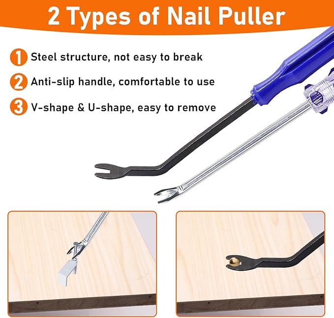 4Pcs Upholstery and Construction Staple Remover Tools Set - Nail Tack Remover, U Tack Lifter, End Cutting Plier, Carpet Remover Tool for Furniture Floor Craft Project Photo Frame