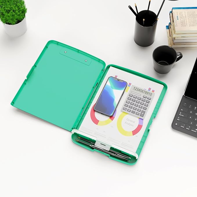 Hongri Clipboard with Storage with Pen Holder, Folder Nursing Clip Board 8.5 x 11 Foilo-Side Opening, High Capacity, Light Weight for Teachers, Classroom. Size 14 x 9.6 x 1.2 in(Green)