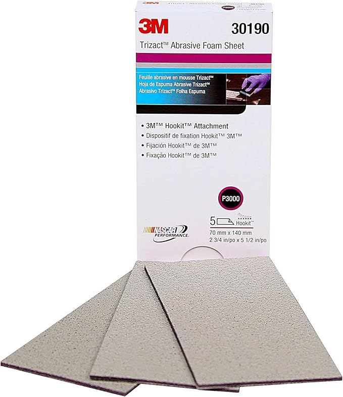 Trizact 3M Hookit Foam Sheet, 30190, 2 3/4 in x 5 1/2 in (70 mm x 140 mm), 3000 grade, 5 sheets per pack