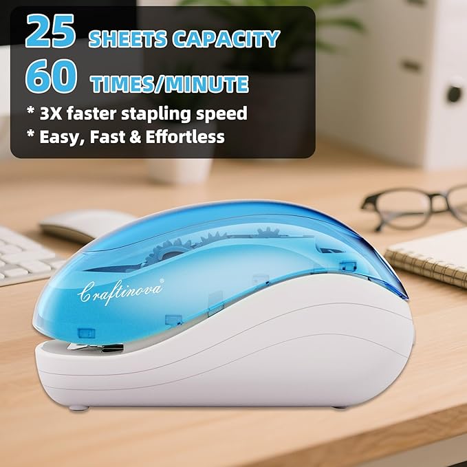 Electric Stapler,Including 2000 Staples and 1 Staple Remover, Suitable for Palm Size and high Comfort，25 Sheet Capacity, AC Adapter or Battery Powered，Battery not Included