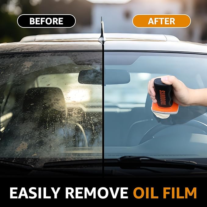 Automotive Oil Film Cleaning Brush, Glass Oil Film Remover for Car Windshields and Windows, Removes Oil Film & Smudges, Helps Improve Glass Clarity for Safer Driving