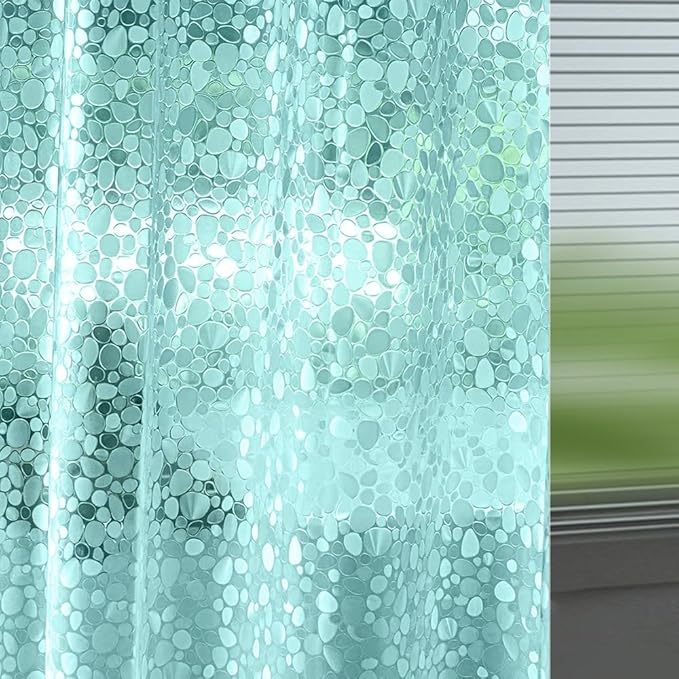 Ga-Geetopia EVA Teal Thin Shower Curtain Liner, Pebble Pattern 72x72 Inch Lightweight Plastic Bathroom Shower Showroom Inner Curtain with Rustproof Metal Grommets and Weighted Magnets(NO Hooks)