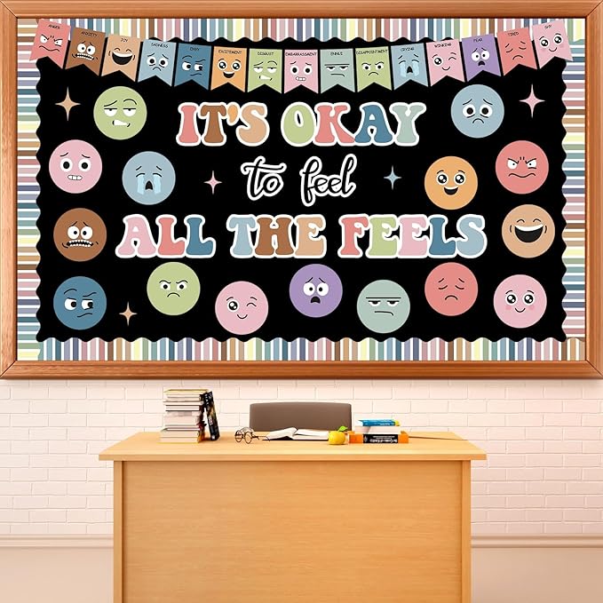Boho Feeling Bulletin Board Set Mental Health Classroom Decorations Growth Mindset Posters Back to School Wall Art Decor Boho Emotion Cutouts Feeling Chart for Kids Teacher School Calm Corner Supplies