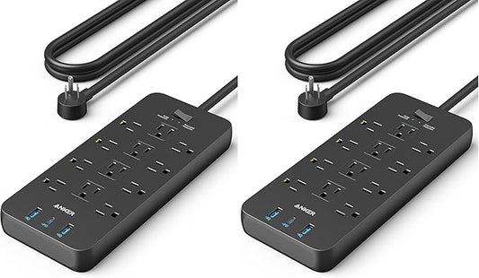 Anker Power Strip with 3 USB Ports, Surge Protector (2100J-10ft), 12 Outlets, 2 USB-A Ports and 1 USB-C Port, Works with iPhone 16/16 Plus/16 Pro/16 Pro Max, for Home, Office, TUV Listed (Pack of 2)