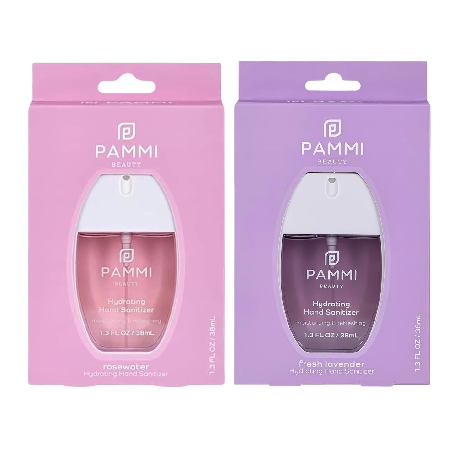 PAMMI Power Mist Hydrating Hand Sanitizer Spray, Portable Travel Size Pocket Hand Sanitizer, Scented Handsanitizer Mini Spray For Car - 600 Sprays (2 Pack (Rose, Lavender))