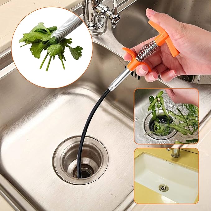 63 Inch Drain Snake Hair Drain Clog Remover Tool, Flexible Sink Snake Drain Cleaner Tool Set, Plumbing Snake for Toilet Sewer Shower Kitchen Bathroom Tub Clogged Hair Removal Cleaning Tool Set