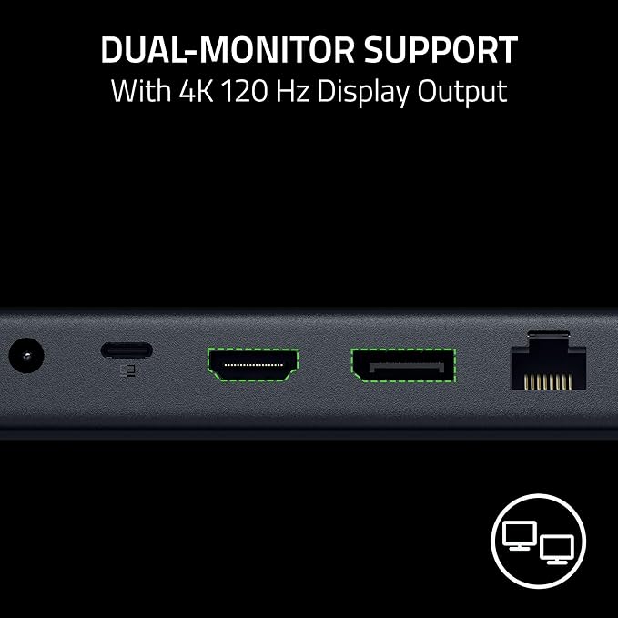 Razer USB 4 Dock: 14 Ports (Type C, Type A, HDMI, DP, Ethernet, SD, 3.5mm) - Dual Monitor Up to 4K 120 Hz - Laptop & Phone Fast Charge - Durable Lightweight Casing - Windows & Mac Compatible - Black