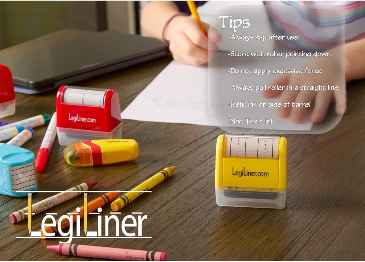 LEGILINER 1" Spaces Dashed Handwriting line, Rolling, self-Inking Stamp. Handwriting Practice Tool for Teachers/OT’s/Homeschool/Special Ed. Pre-K/Kindergarten/1st Grade Size with Broken Baseline.