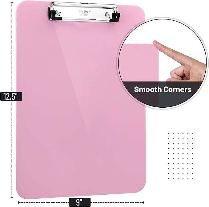 Mr. Pen- Plastic Clipboard, 12.5” x 9”, Careys Pink, Clipboard Plastic, Low-Profile Metal Clip with Retractable Hanging Hole