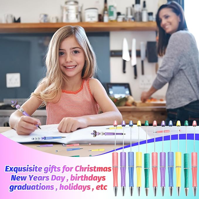 150 Pieces DIY Beadable Pen Kit – 50 Plastic Ballpoint Pens with Refills & Bags – School Supplies, Office Accessories & Decorative Items for Students & Teachers (Dreamy Soft Palette)