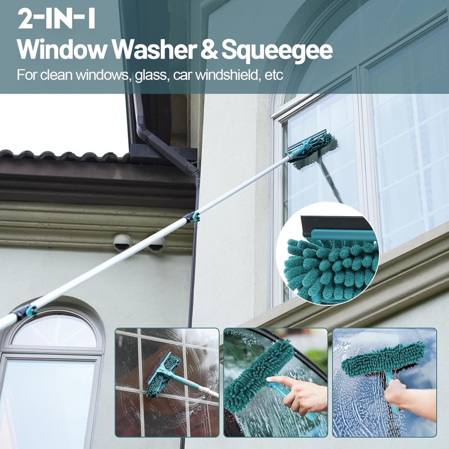 30 Foot High-Reach Duster Kit with 6-24FT Extendable Pole - High Ceiling Duster Cleaning Kit with Telescopic Pole,Cobweb Duster, Window Squeegee, Microfiber Feather Duster