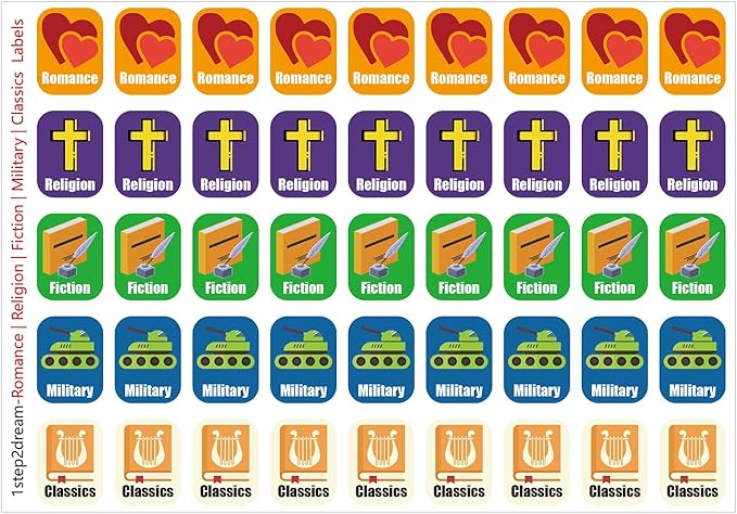 Genre Book Spine Labels for Classroom Library | 450PCS Stickers for Classroom Book Organization (Romance Religion Fiction Military Classics)