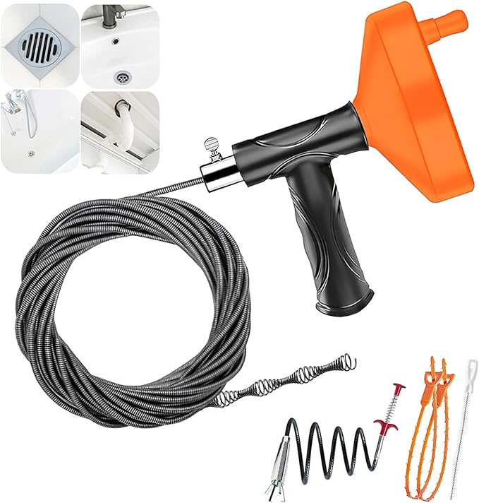 33 Feet Drain Snake Auger, Plumbing Snake Drain Hair Clog Removal Tool, Sink Unclogger Drain, Heavy Duty Toilet Snake Auger, Cleaner Tool for Bathroom Kitchen Tub Shower Drain Clog Remover with Gloves