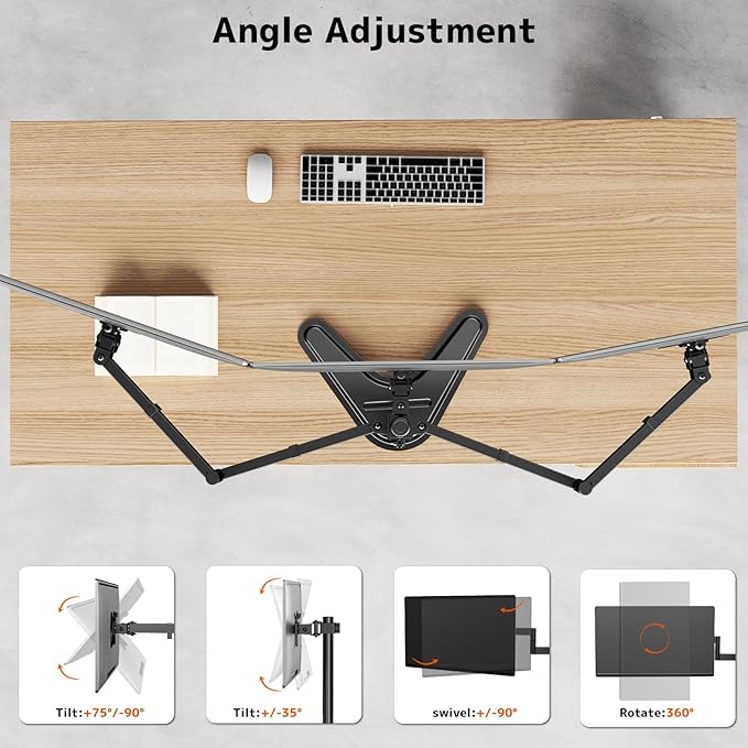 Triple Monitor Stand, Heavy Fully Adjustable Motion Mount Fits 3 Screens up to 27 inche, Free Standing Desk Stand with Base and Cable Management, 22 lbs Weight Capacity per Arm, Black