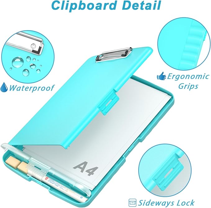 Rimilak Plastic Clipboard with Storage, 8.5 x 11 High Capacity Folio Nursing Case with Pen Holder, Size 14.2 x 9.6 x 1.2″ Folder Side-Opening for Classroom, Teacher, Smooth Writing, Mint Green