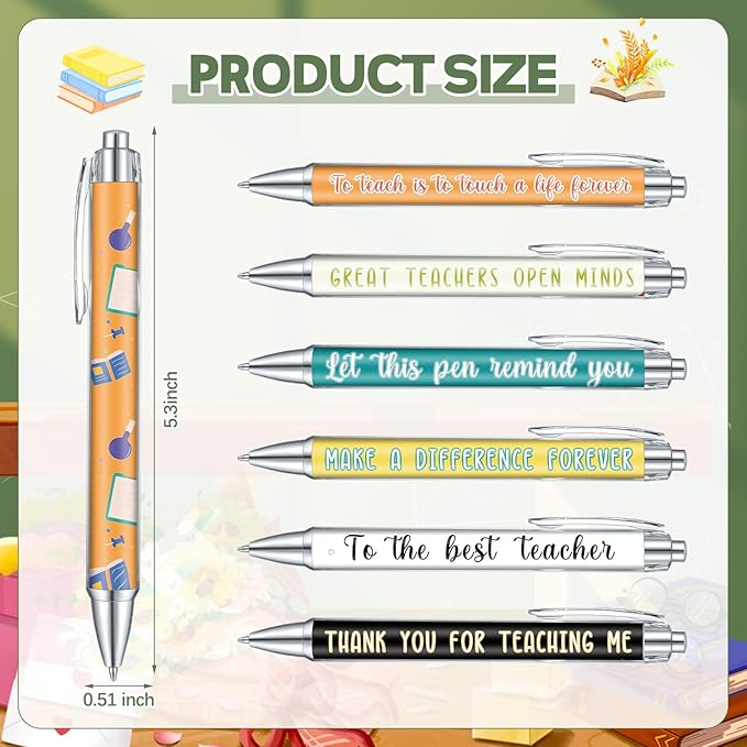 Thenshop 6 Set Teacher Appreciation Gifts 6 Teacher Sticky Notes and 6 Fun Ballpoint Pens Thank You Gifts for Teacher Office Supplies