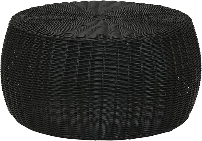 Household Essentials Handwoven Resin Storage Stool Ottoman, Black