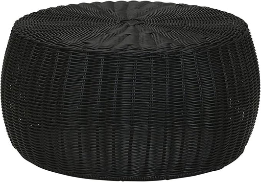 Household Essentials Handwoven Resin Storage Stool Ottoman, Black