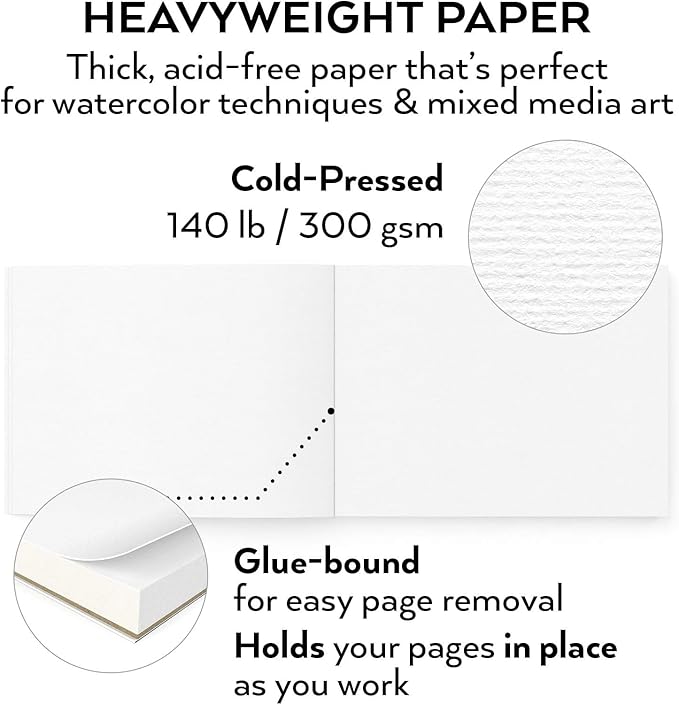 ARTEZA Watercolor Paper, Pack of 2, 32 Sheets Each, 9x12 Inch Watercolor Sketchbook, 140lb/300gsm, Cold Press, Acid Free Art Paper
