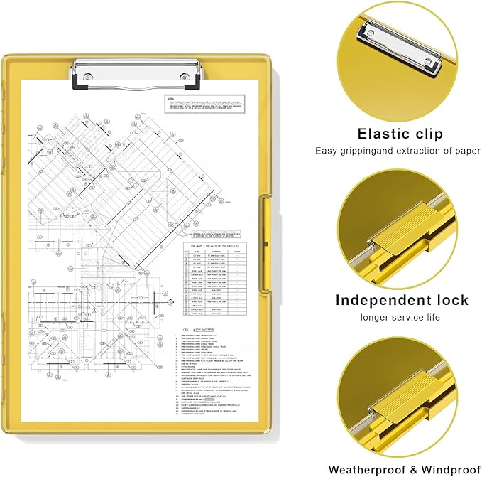 Hongri Clipboard with Storage, Yellow 8.5 x 11 Folder Nursing Side Opening, Heavy Duty with Dual Compartment, Smooth Writing for Teachers, Classroom, Size 13.3 x 9.4 x 1.5 in, Office & School Supplies