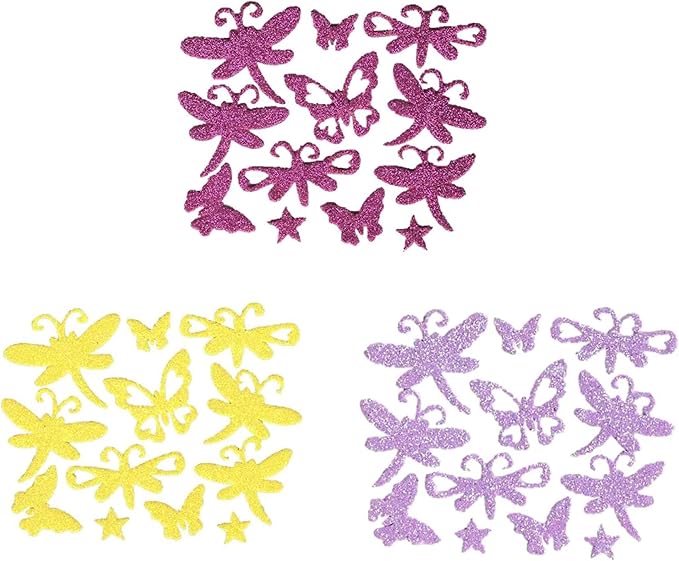 Go Create! 3 Sheets of Glitter Foam Stickers ~ Butterflies, Stars, & Dragonflies
