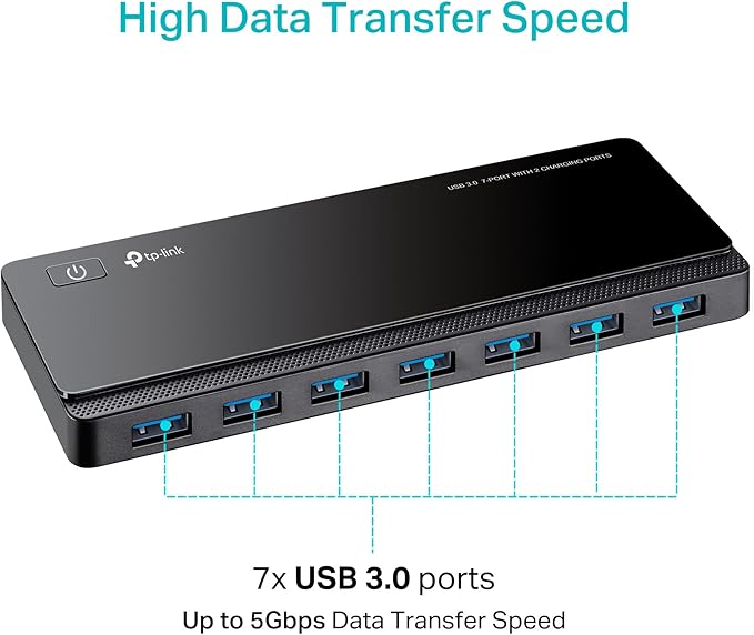 TP-Link Powered USB Hub 3.0 with 7 USB 3.0 Data Ports and 2 Smart Charging USB Ports. Compatible with Windows, Mac, Chrome & Linux OS, with Power On/Off Button, 12V/4A Power Adapter(UH720)