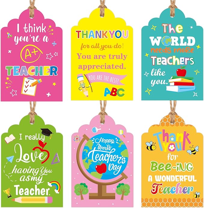 90 Pcs Thank You Teachers Tags with 99Ft String Gifts Hanging Tag Labels for Teachers Appreciation Week Wrapping Boxes Bags
