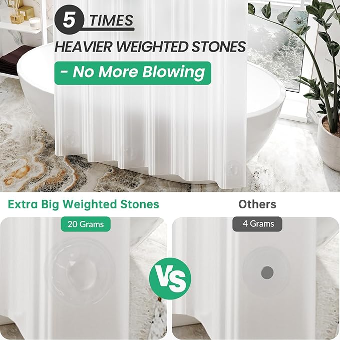 AmazerBath Plastic Shower Curtain 84 Inches Long, 72 x 84 Frosted Weighted Extra Long Shower Curtain, PEVA Heavy Duty Tall Bathroom Curtains with 3 Big Clear Weighted Stones and 12 Grommet Holes