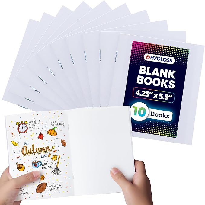 Hygloss Blank Books - Bulk 10 Pack – 4.25" x 5.5" A6 White Paperback Blank Books for Kids to Write Stories, Doodle, Arts & Crafts – Plain Drawing Sketchbook, Unlined Journal, Notebook Without Lines