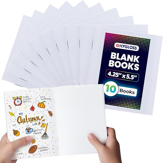 Hygloss Blank Books - Bulk 10 Pack – 4.25" x 5.5" A6 White Paperback Blank Books for Kids to Write Stories, Doodle, Arts & Crafts – Plain Drawing Sketchbook, Unlined Journal, Notebook Without Lines
